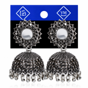 Noir Mirror Oxidized Jhumka Earrings