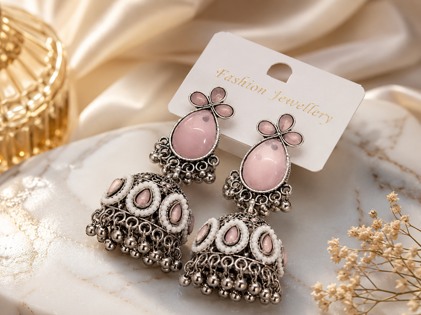 BLUSH PEARL JHUMKA EARRINGS - Image 3