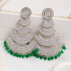 Emerald Glow Crystal Chandbali Earrings
