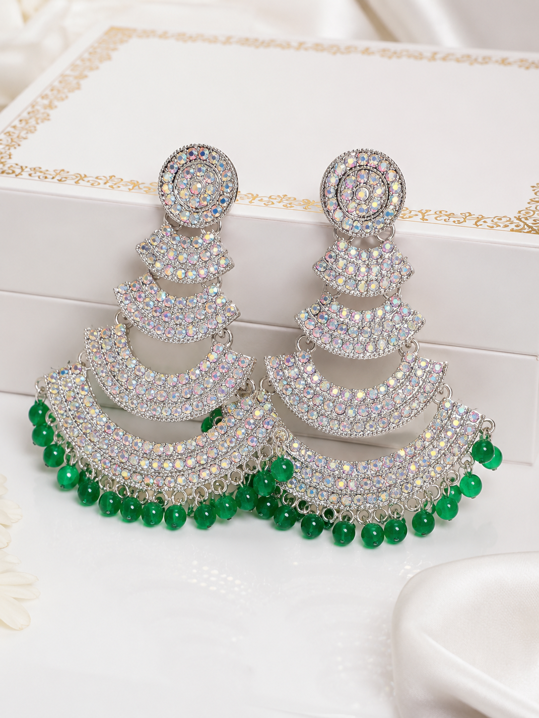Emerald Glow Crystal Chandbali Earrings