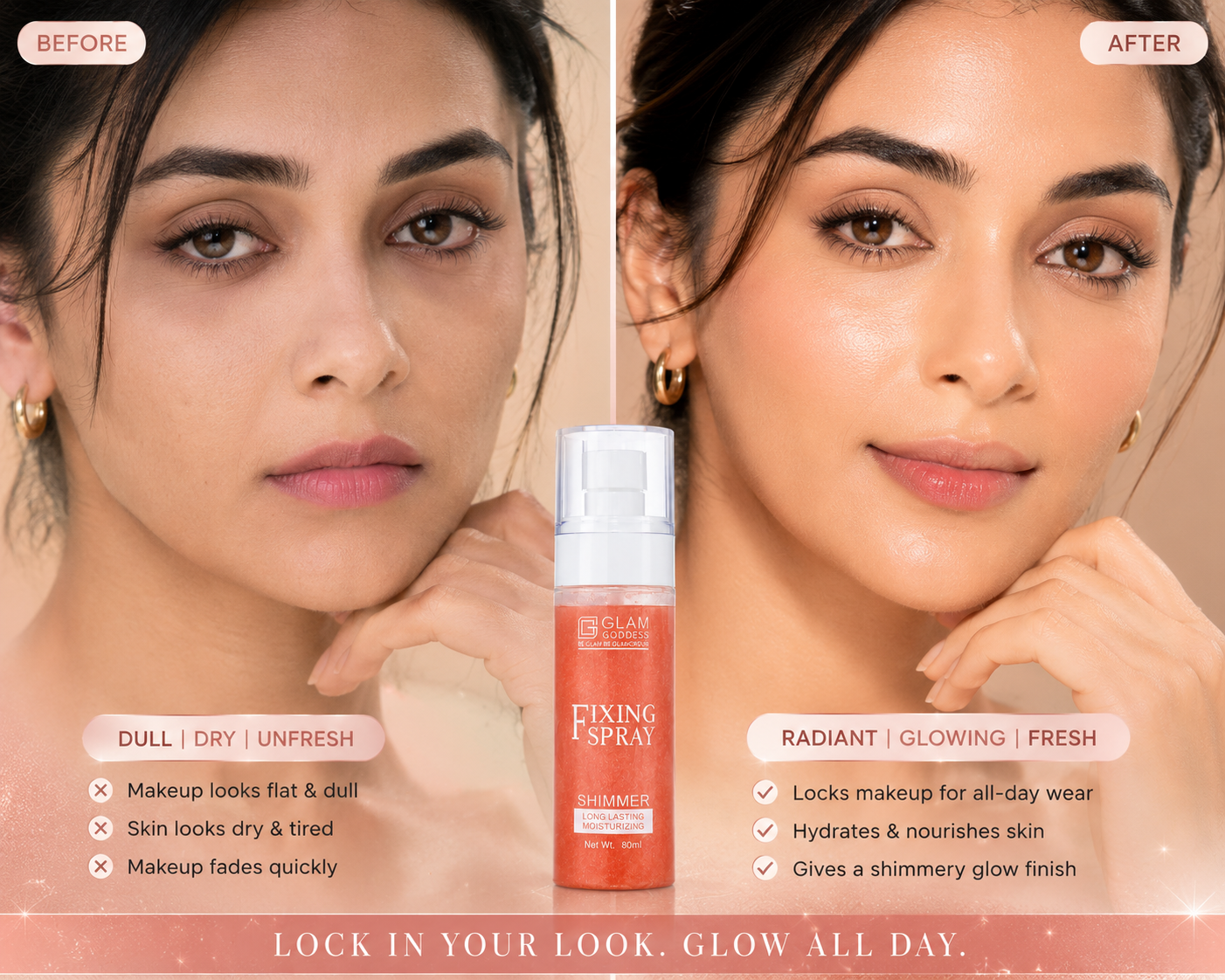 Glam Goddess Fixing Spray Shimmer – Long Lasting Moisturizing (80 ml)