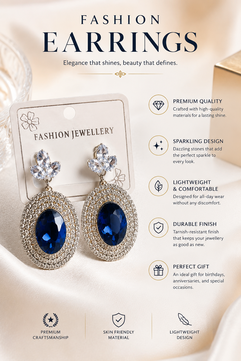 Royal Sapphire Crystal Drop Earrings - Image 2