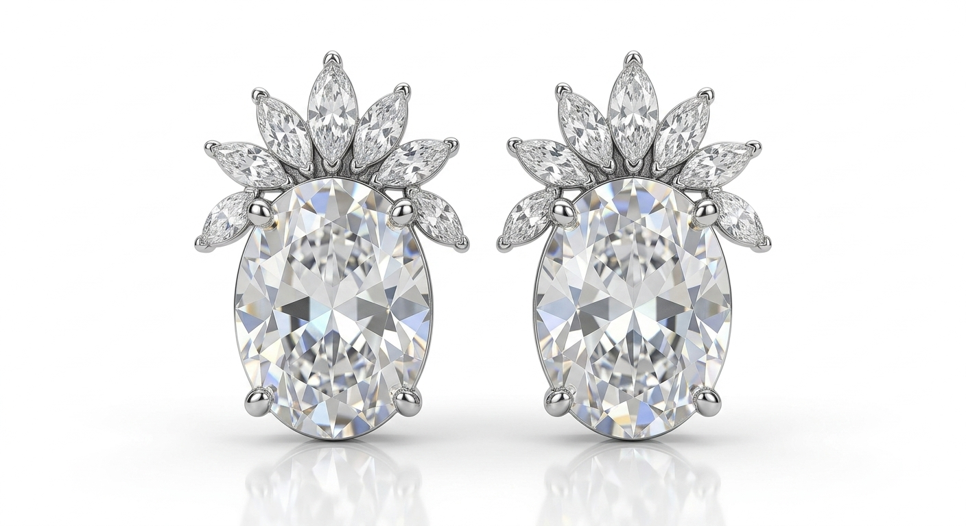 Premium Silver-Tone Crystal Marquise Earrings