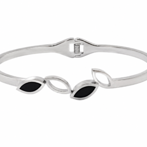 Silver Finish Black Leaf Design Openable Kada Bracelet for Women and Girls