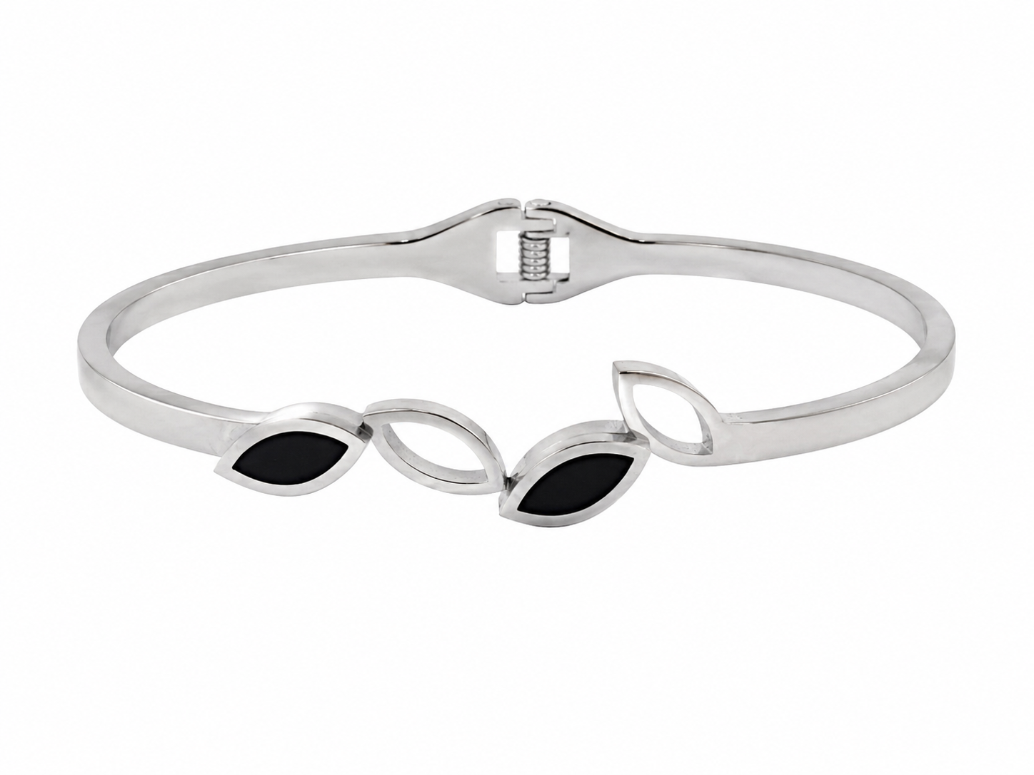 Silver Finish Black Leaf Design Openable Kada Bracelet for Women and Girls