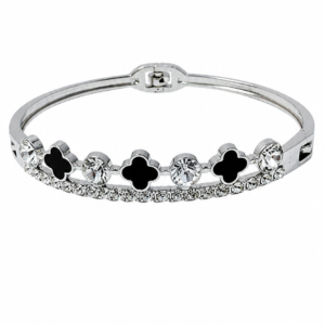 Silver Plated Black Clover Crystal Bracelet for Women
