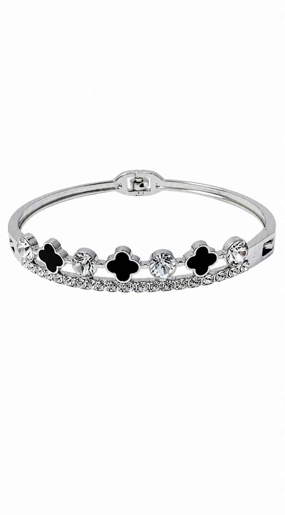 Silver Plated Black Clover Crystal Bracelet for Women