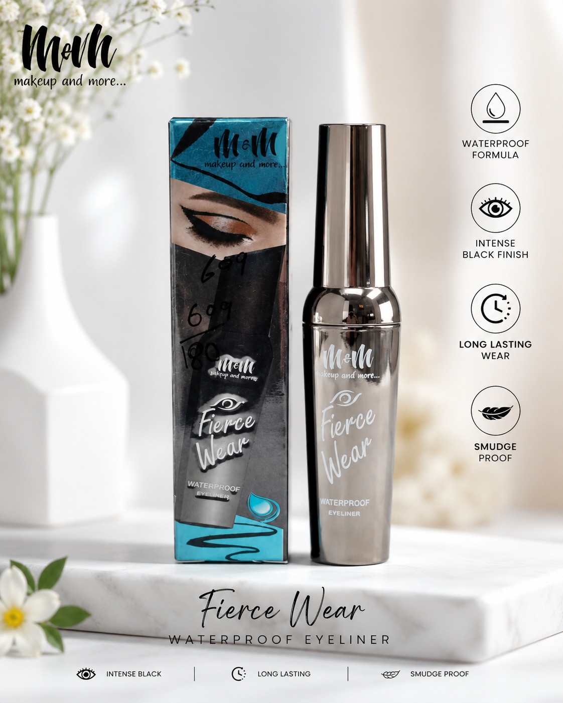 MeM Fierce Wear Waterproof Eyeliner Long Lasting Black Liquid Eyeliner