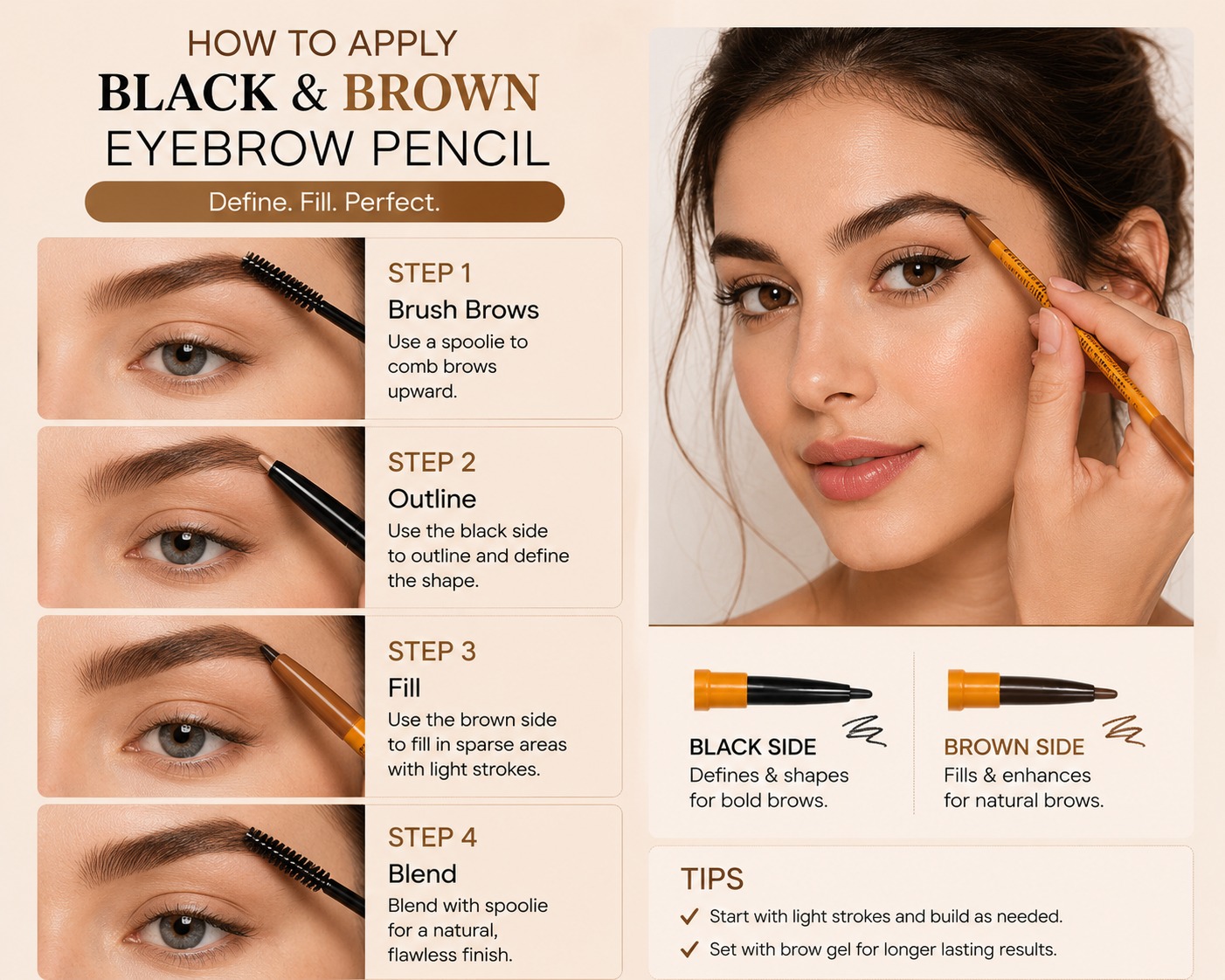 Perfect Definition 2 in 1 Black & Brown Eyebrow Pencil - Image 4
