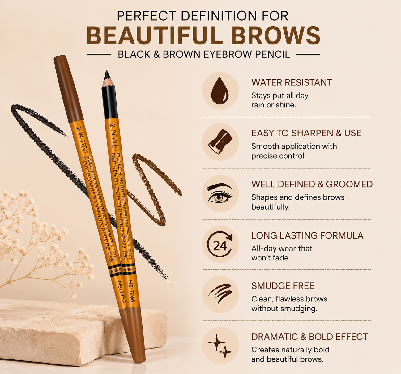 Perfect Definition 2 in 1 Black & Brown Eyebrow Pencil - Image 3