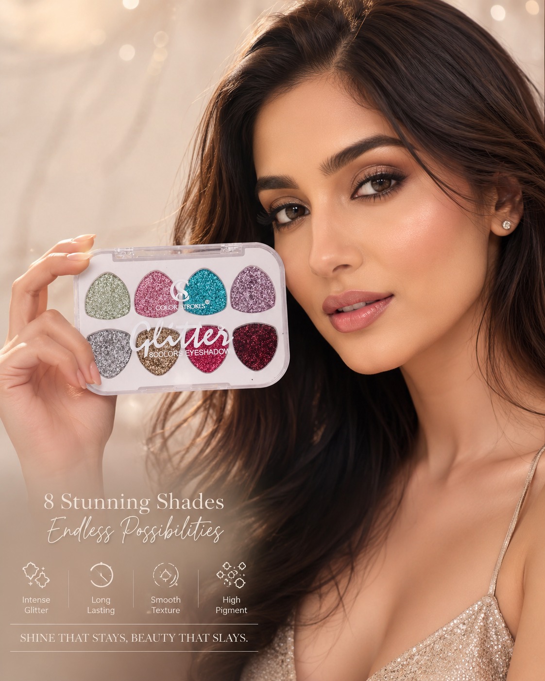 Color Strokes Glitter 8 Colors Eyeshadow Palette - Image 3