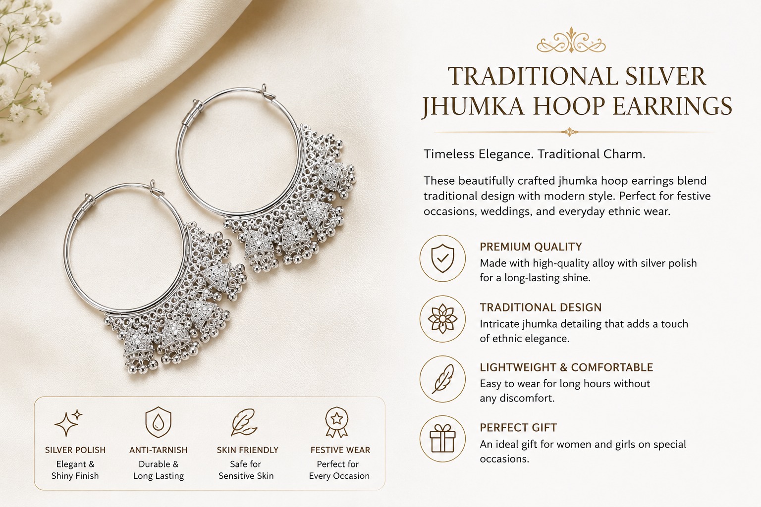 Moonlit Charm Oxidized Hoop Earrings - Image 4