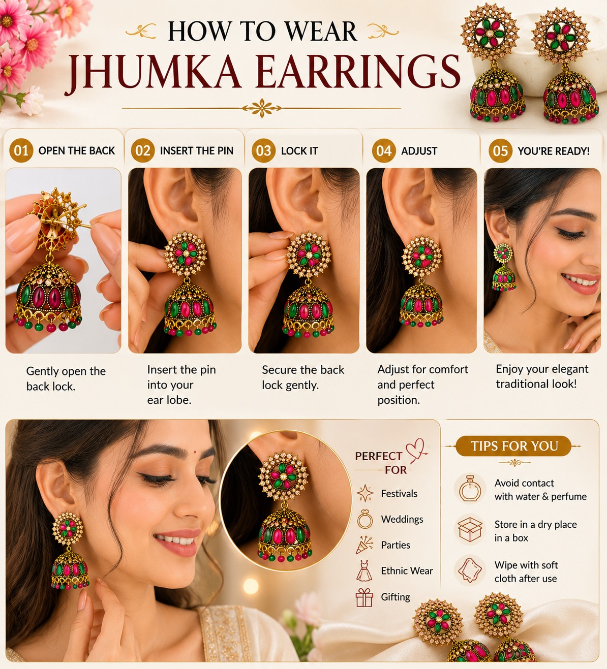 Rajwada Ruby Emerald Jhumka - Image 3