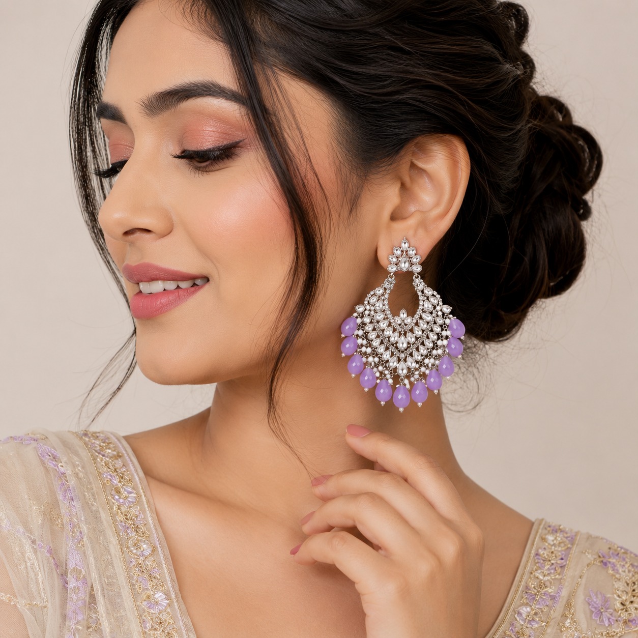 Lavender Noor Chandbali Earrings - Image 2