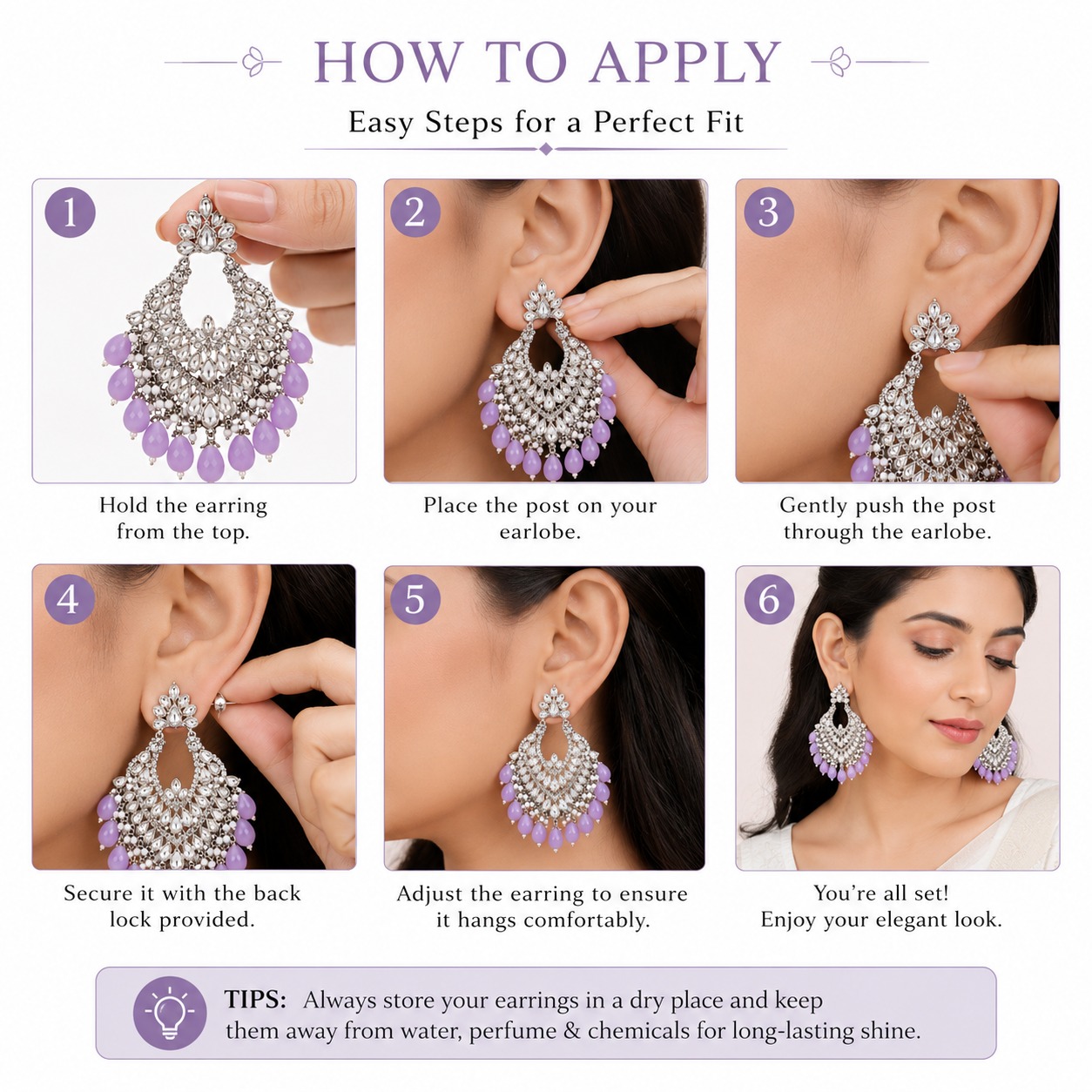 Lavender Noor Chandbali Earrings - Image 3