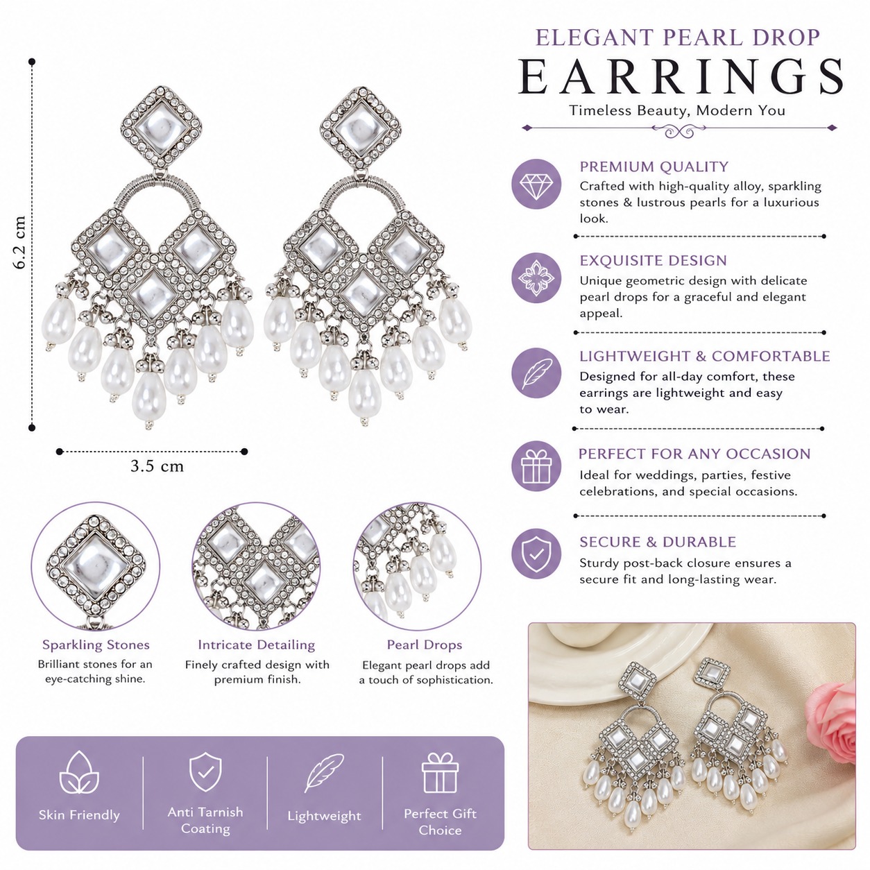 Pearl Royale Crystal Drop Earrings - Image 3