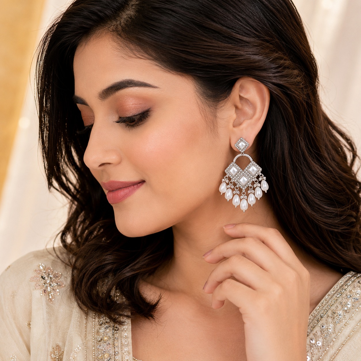 Pearl Royale Crystal Drop Earrings - Image 2
