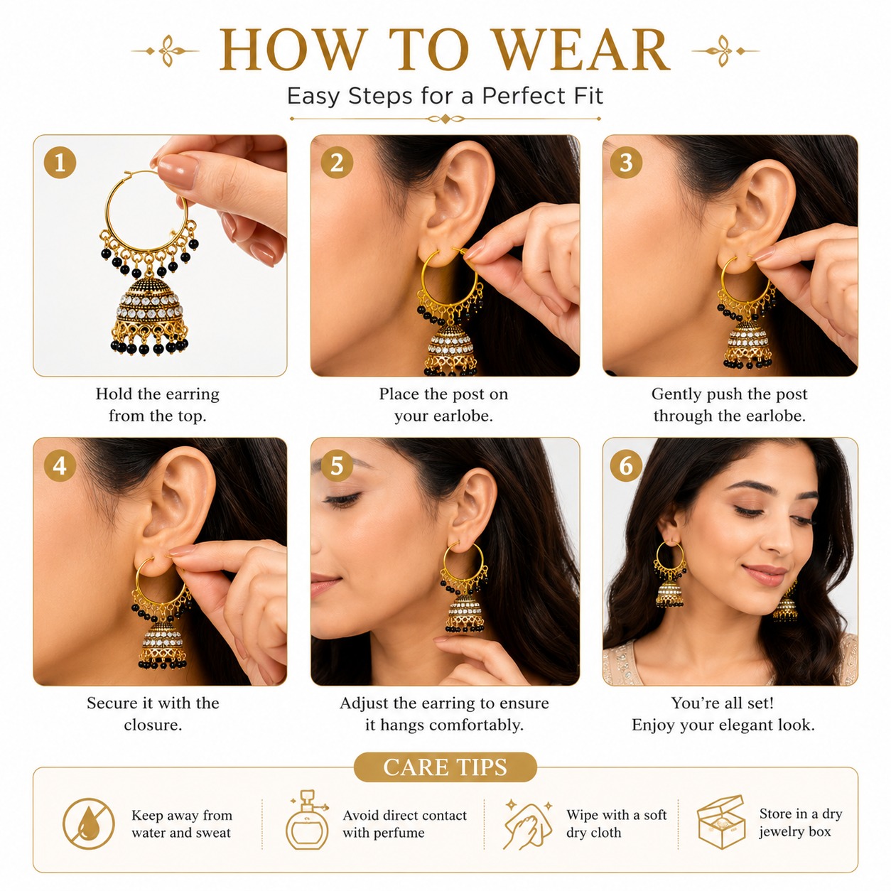 Noir Royale Hoop Jhumka Earrings - Image 3