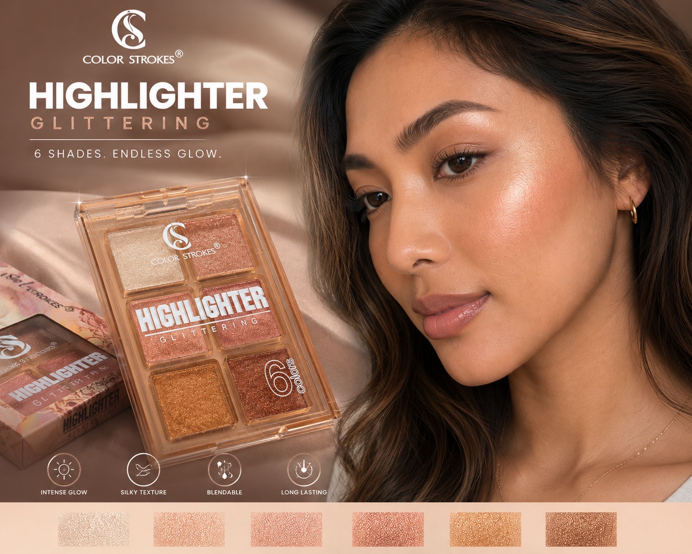 Color Strokes 12 Shade Glow Highlighter Palette - Image 5