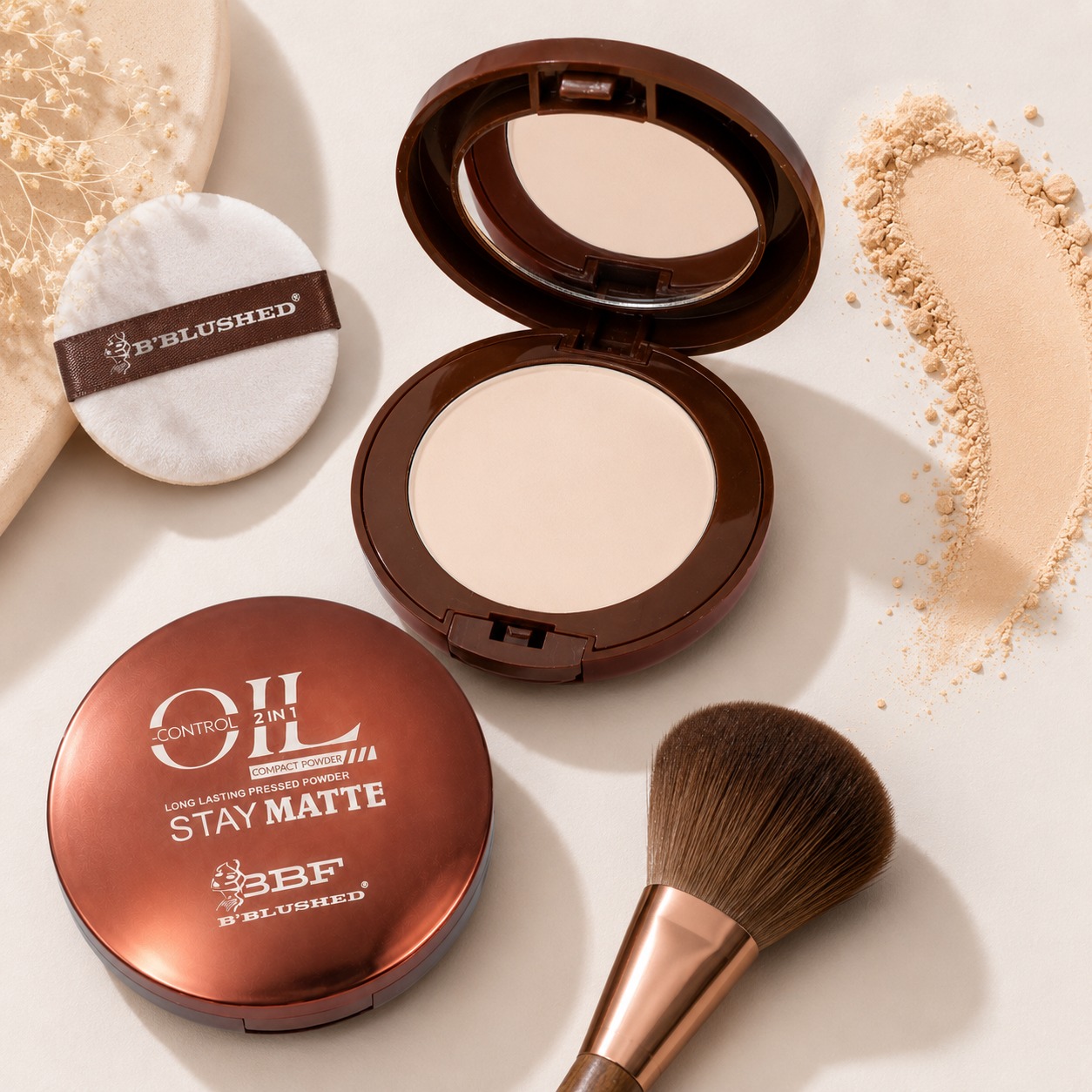 BBF B'Blushed Stay Matte Oil Control 2-in-1 Compact Powder – Matte Face Compact for Women