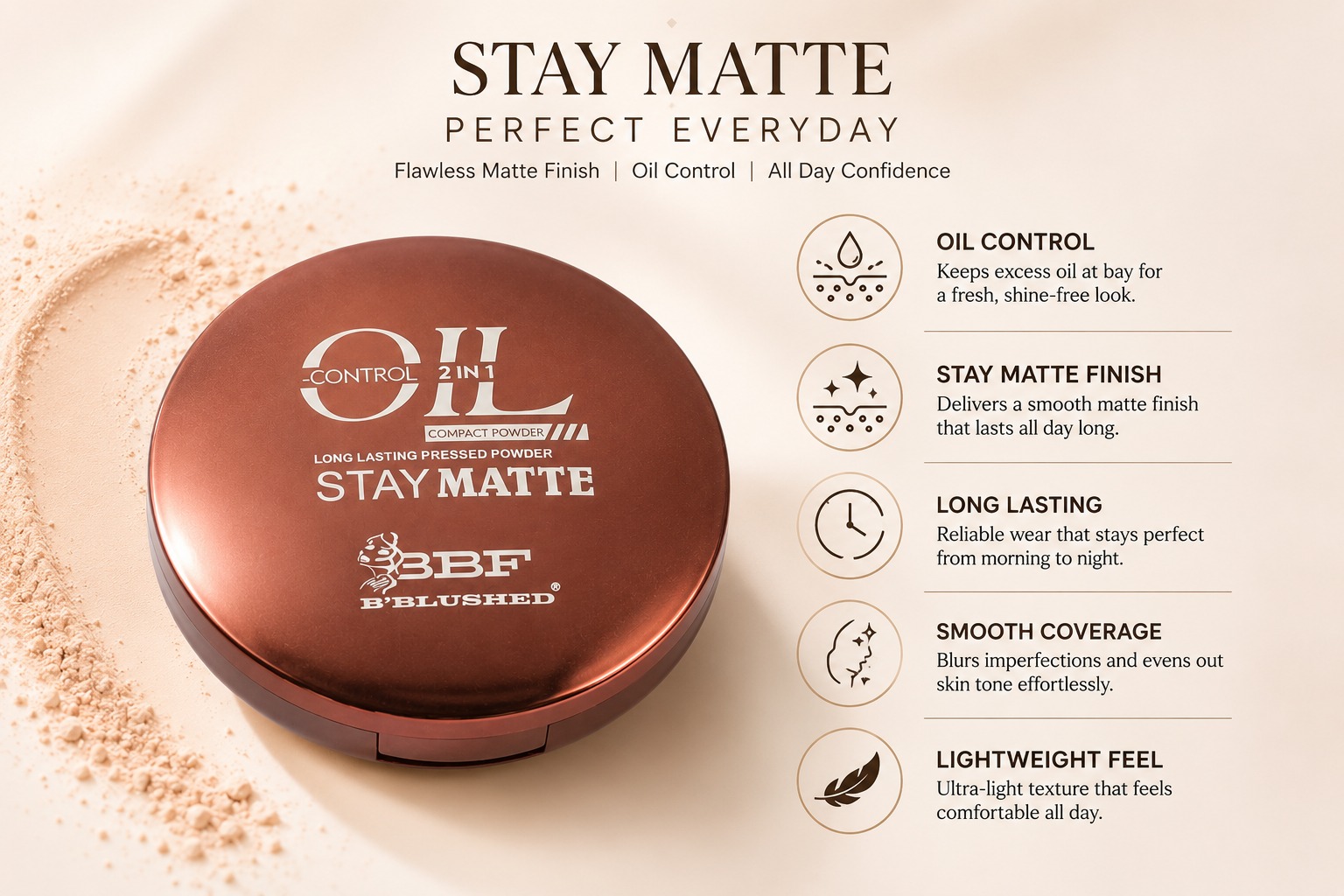 BBF B'Blushed Stay Matte Oil Control 2-in-1 Compact Powder - Image 4