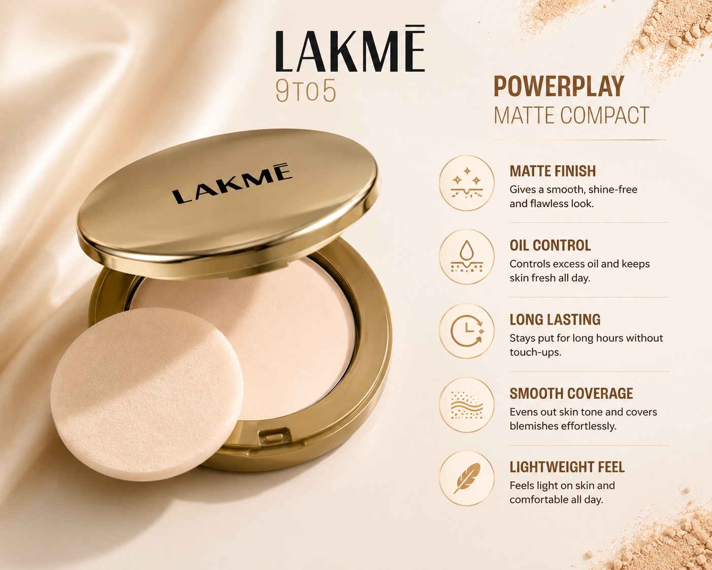 Lakmé 9to5 Fashionista Collection Powerplay Matte Compact Powder - Image 6