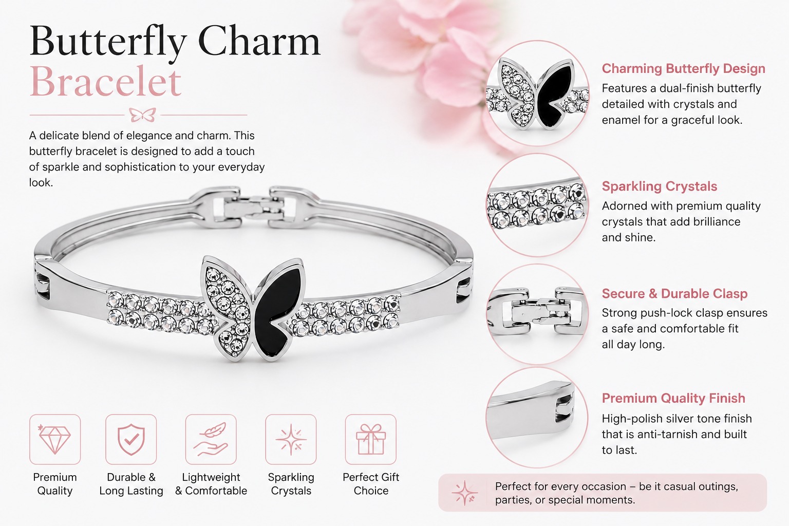 Midnight Butterfly Crystal Bracelet - Image 2