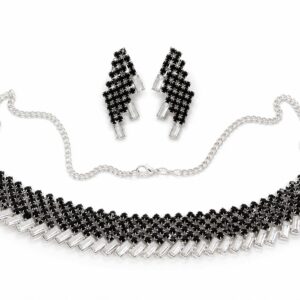 Midnight Elegance Black Crystal Necklace & Earrings Set