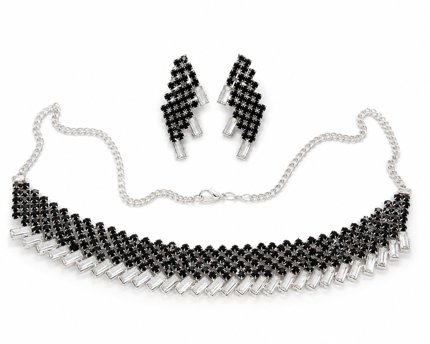 Midnight Elegance Black Crystal Necklace & Earrings Set