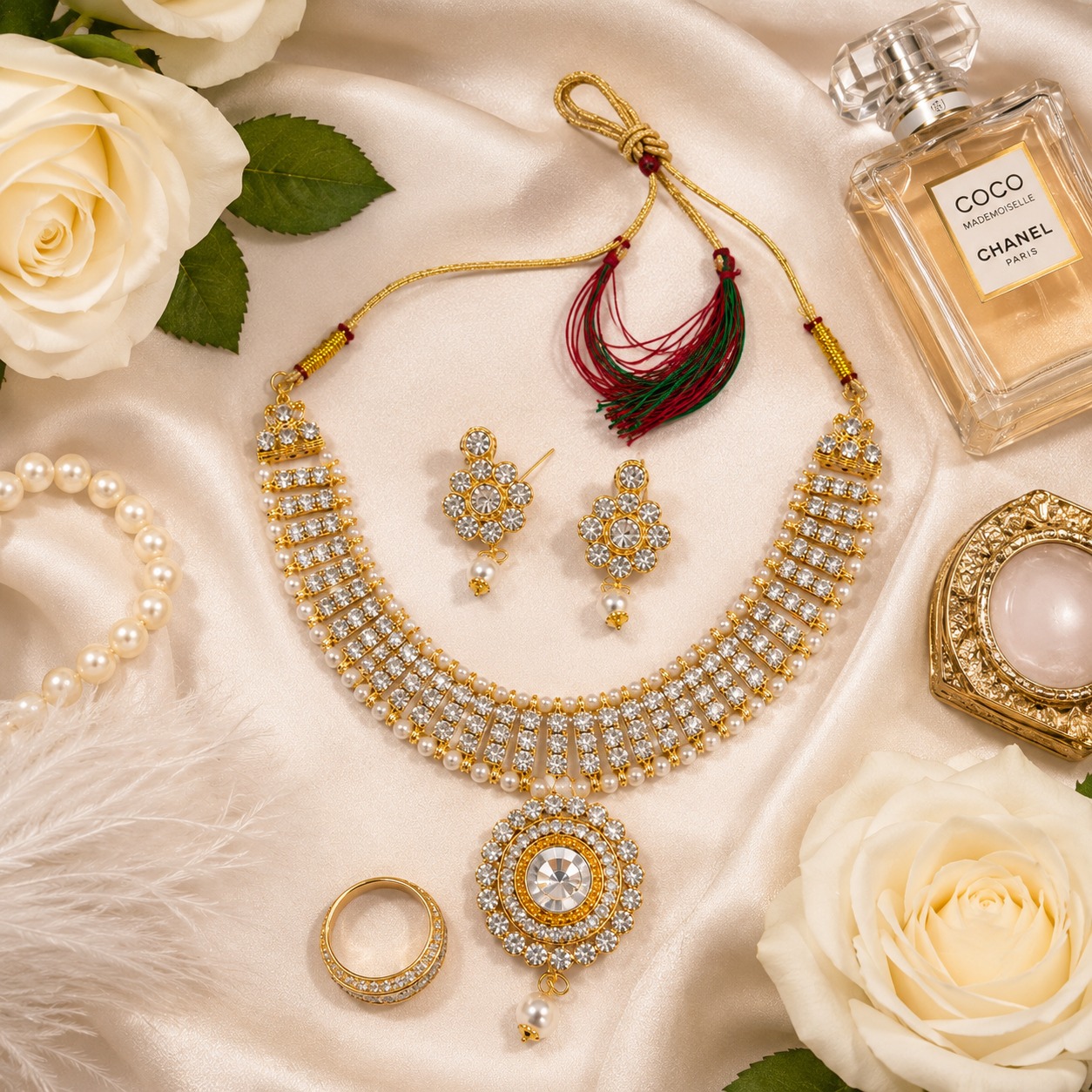 Shahi Noor Crystal Pearl Choker Set - Image 3
