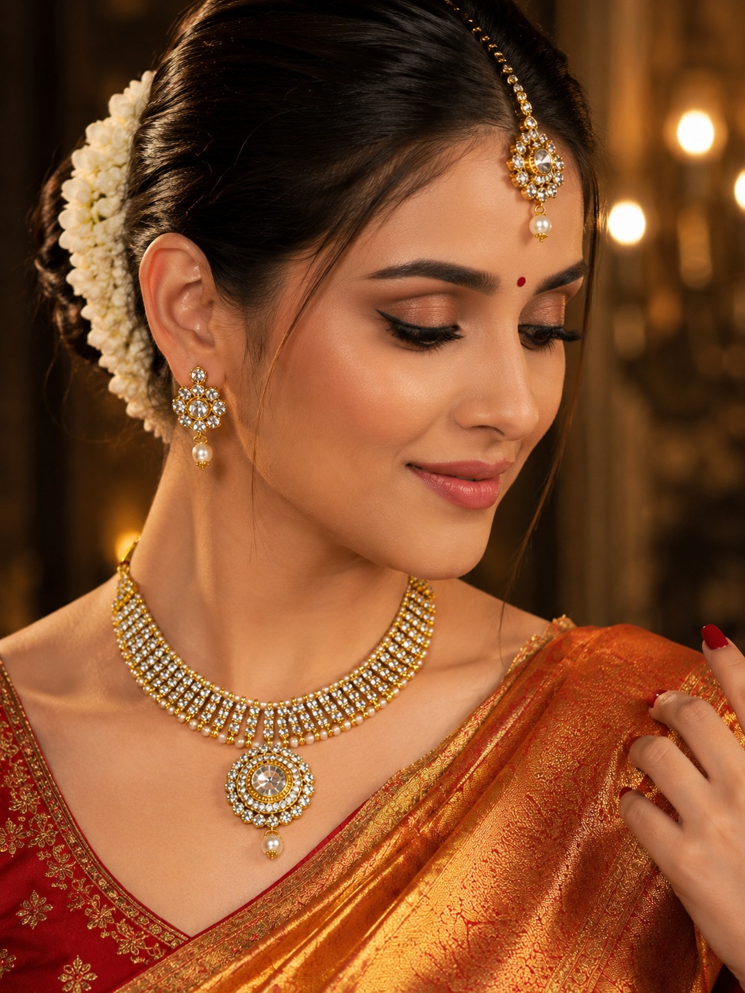 Shahi Noor Crystal Pearl Choker Set - Image 4