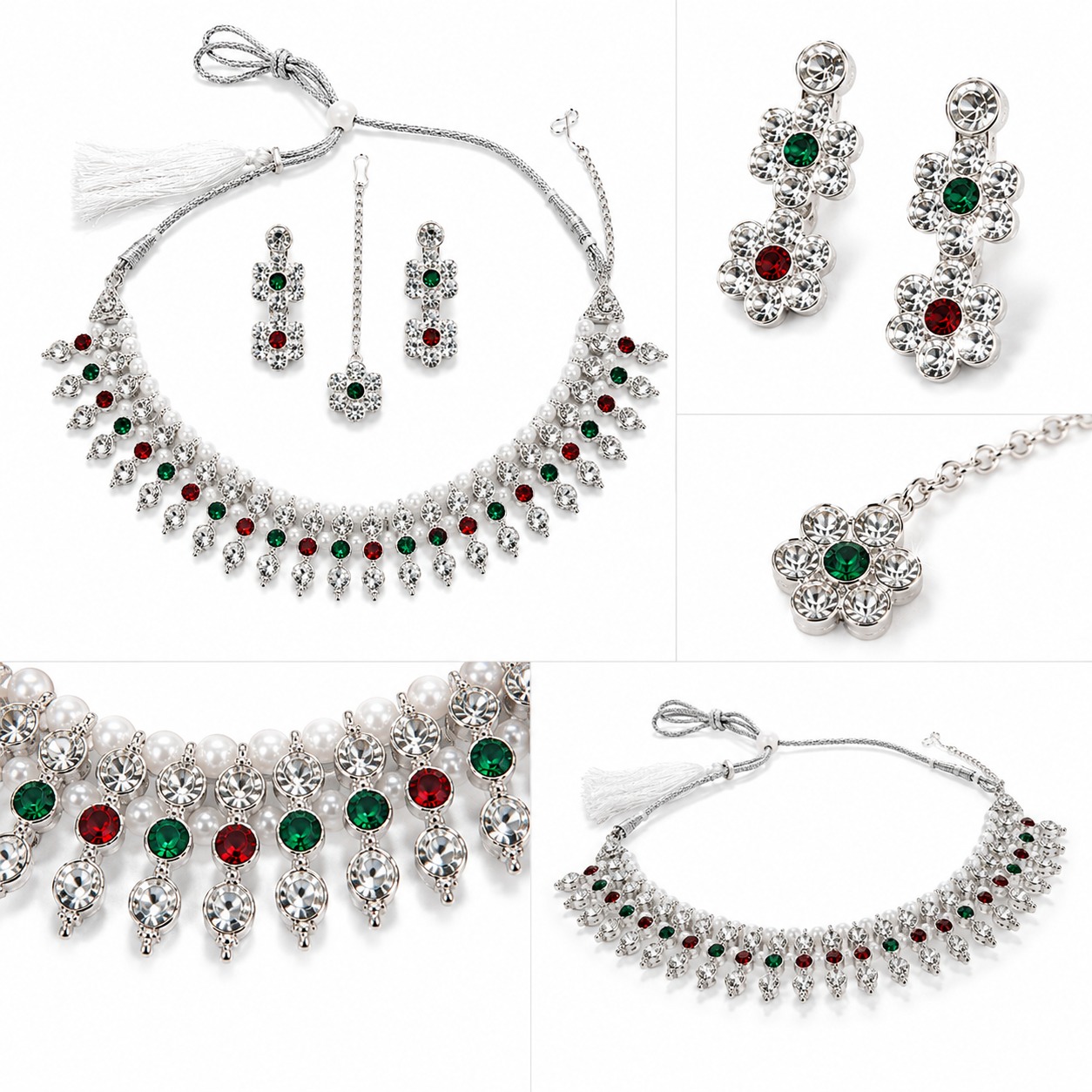 Regal Bloom Crystal Pearl Choker Set - Image 4