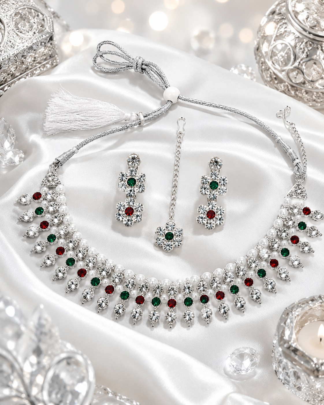 Regal Bloom Crystal Pearl Choker Set - Image 2