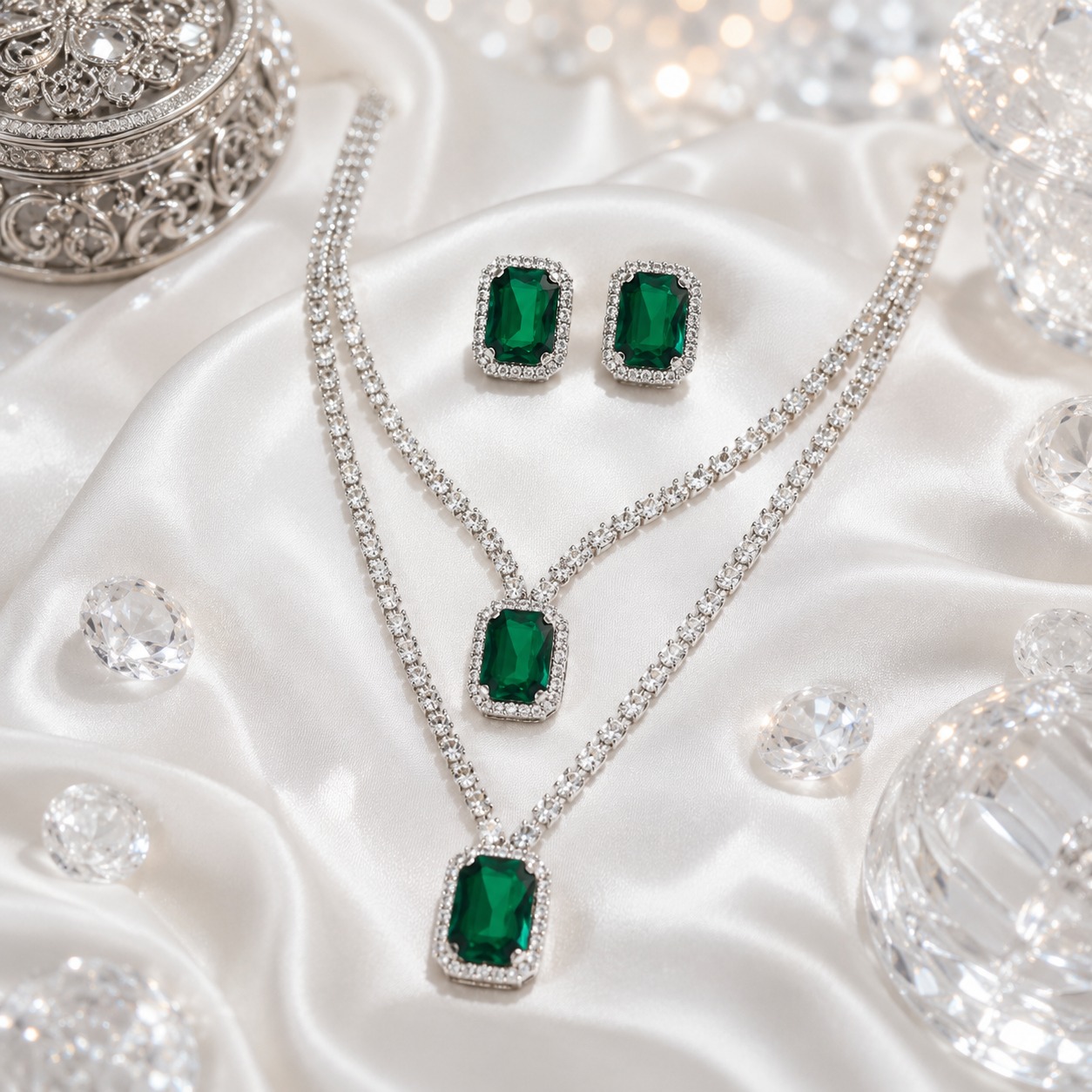 Emerald Green Crystal Jewellery Set