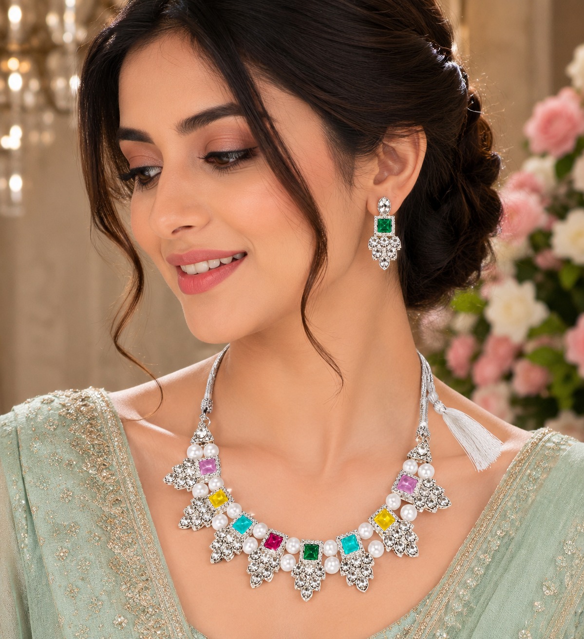 Multicolor Pearl Elegance Jewellery Set - Image 3