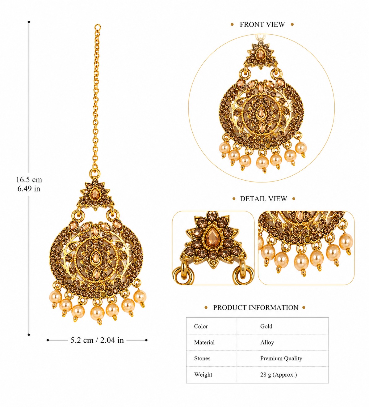 Rajwada Gold-Tone Maang Tikka - Image 3