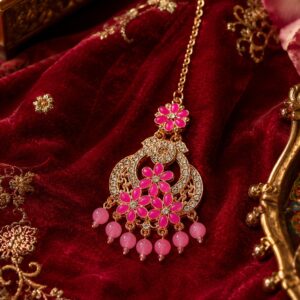 Rajwadi Pink Bloom Maang Tikka