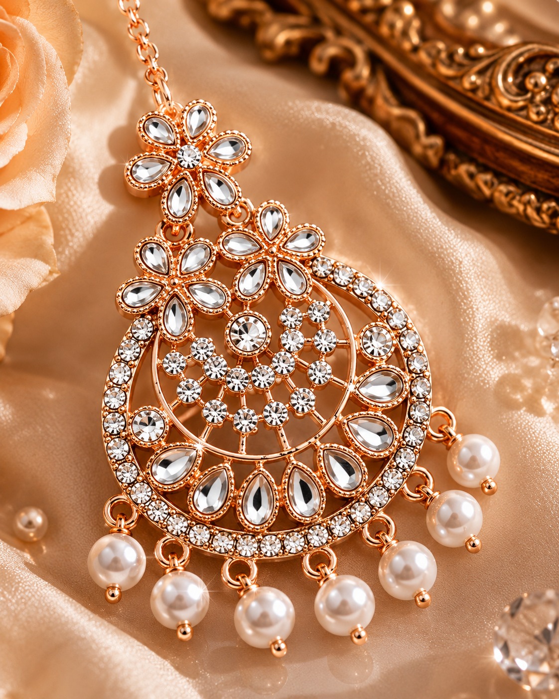Royal Pearl Chandrika Maang Tikka - Image 2