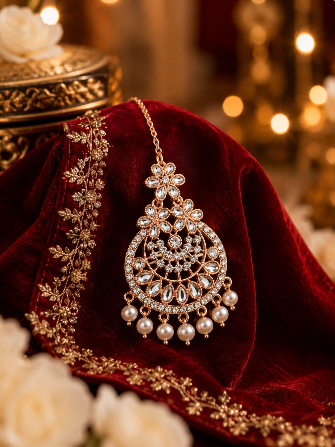 Royal Pearl Chandrika Maang Tikka - Image 3