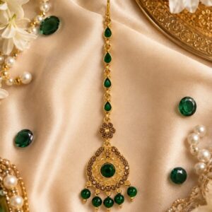 Green Teardrop Designer Maang Tikka