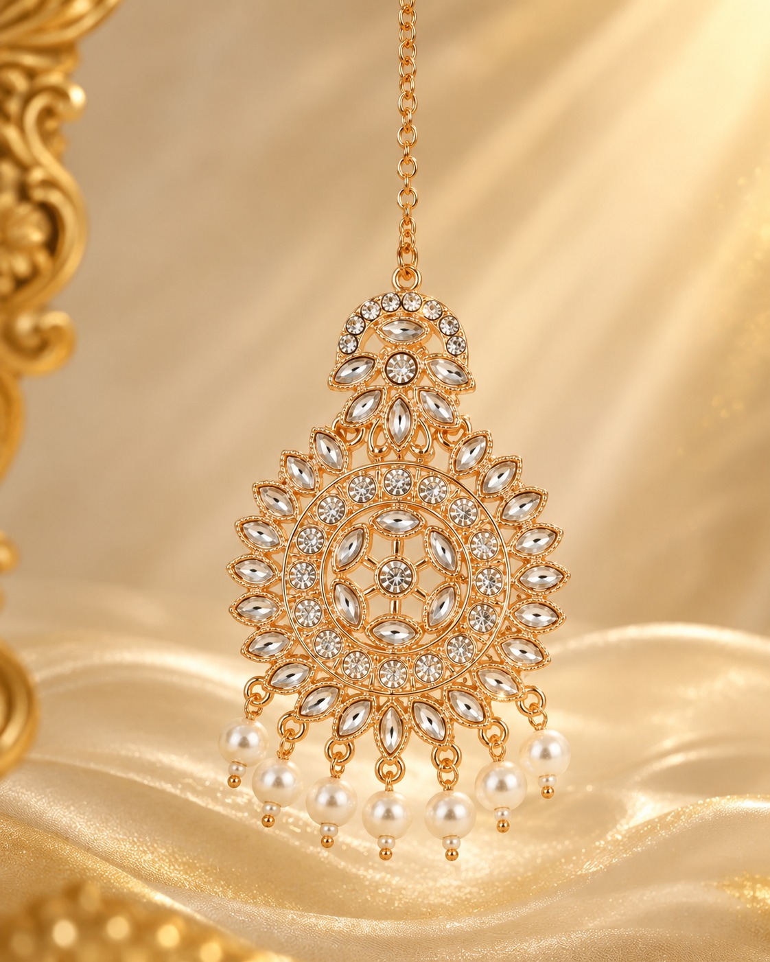 Royal Pearl Charm Maang Tikka - Image 3