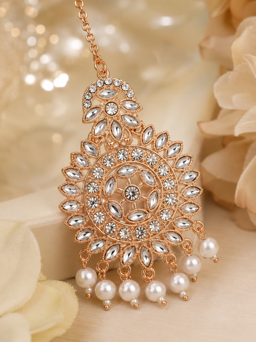 Royal Pearl Charm Maang Tikka - Image 2