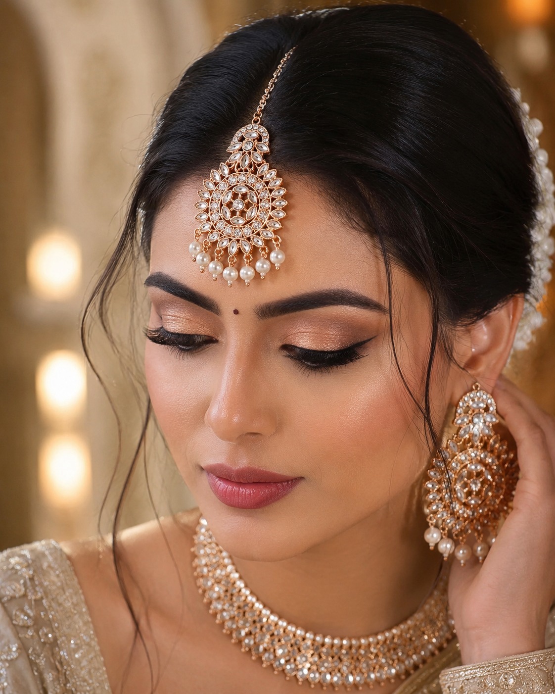 Royal Pearl Charm Maang Tikka - Image 4