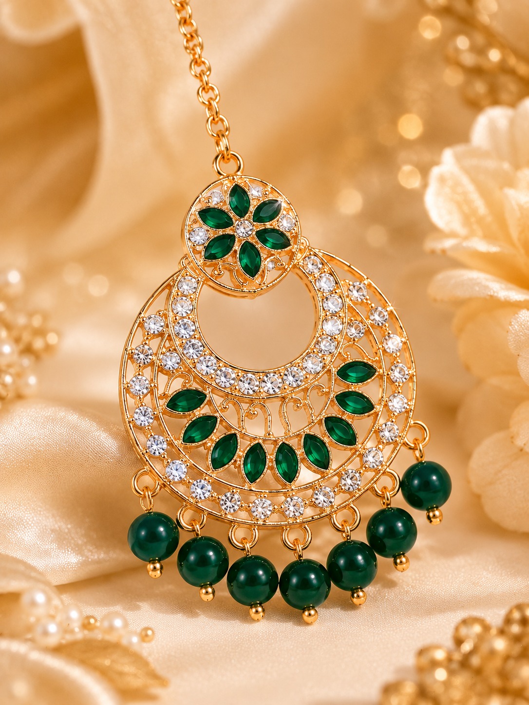 Emerald Bloom Maang Tikka - Image 2