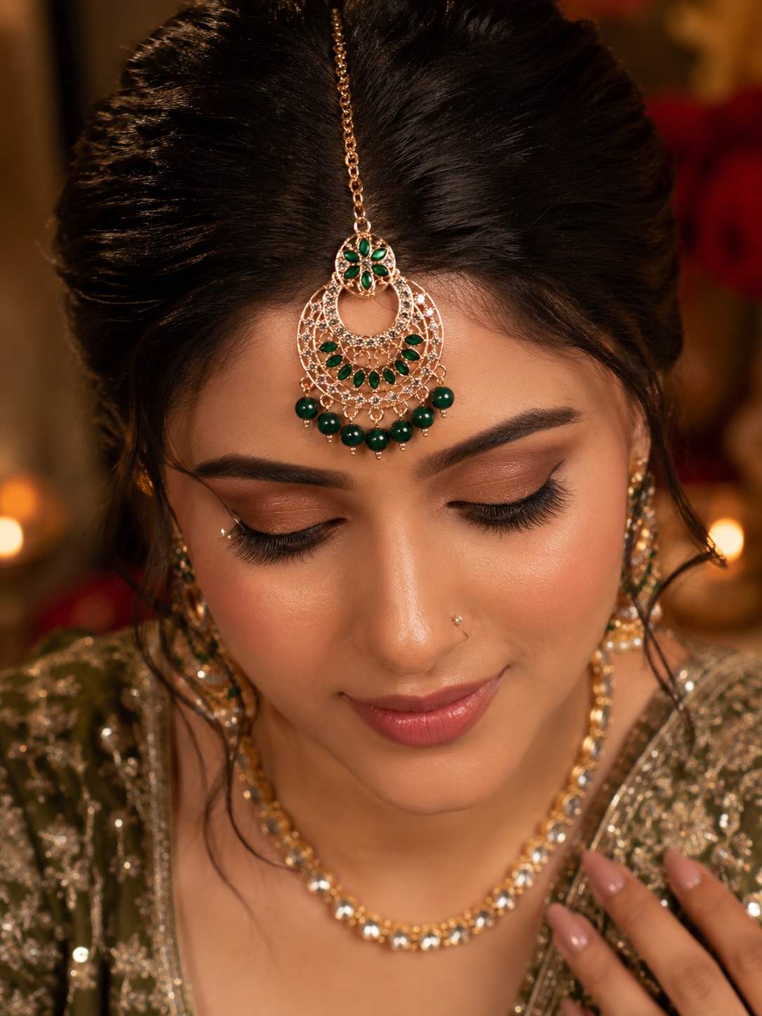 Emerald Bloom Maang Tikka - Image 3