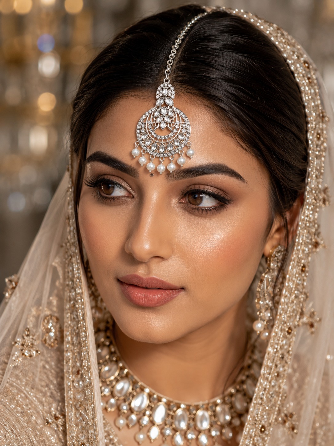 Pearl Royale Crystal Maang Tikka - Image 3