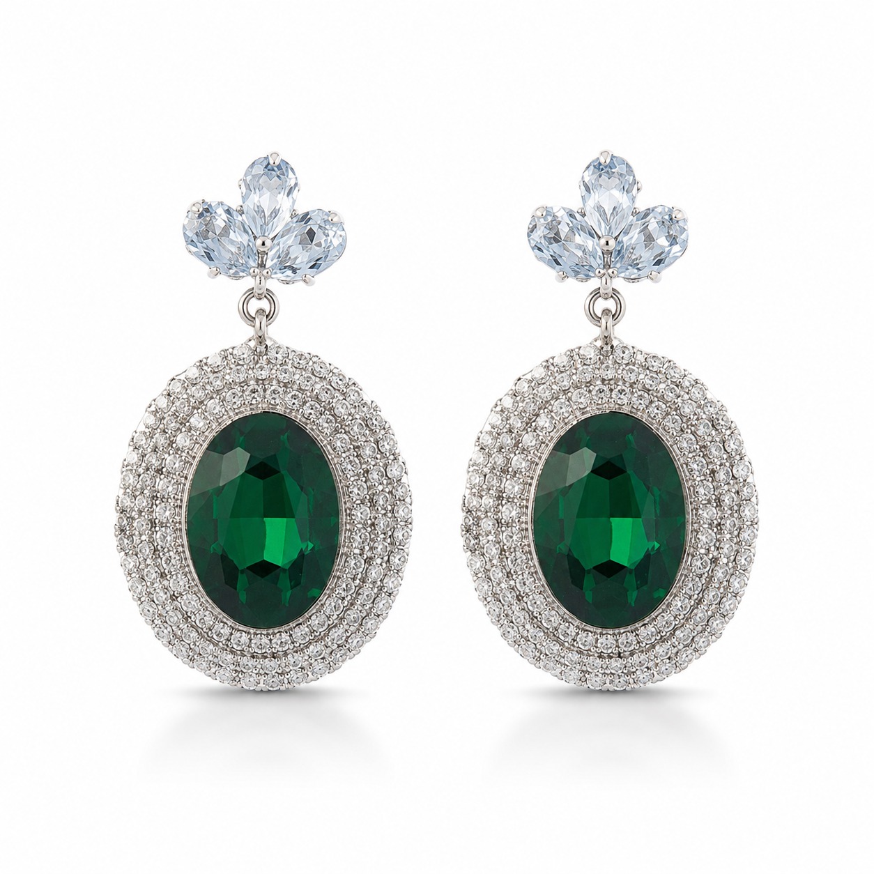 Emerald Green Crystal Drop Earrings - Image 5