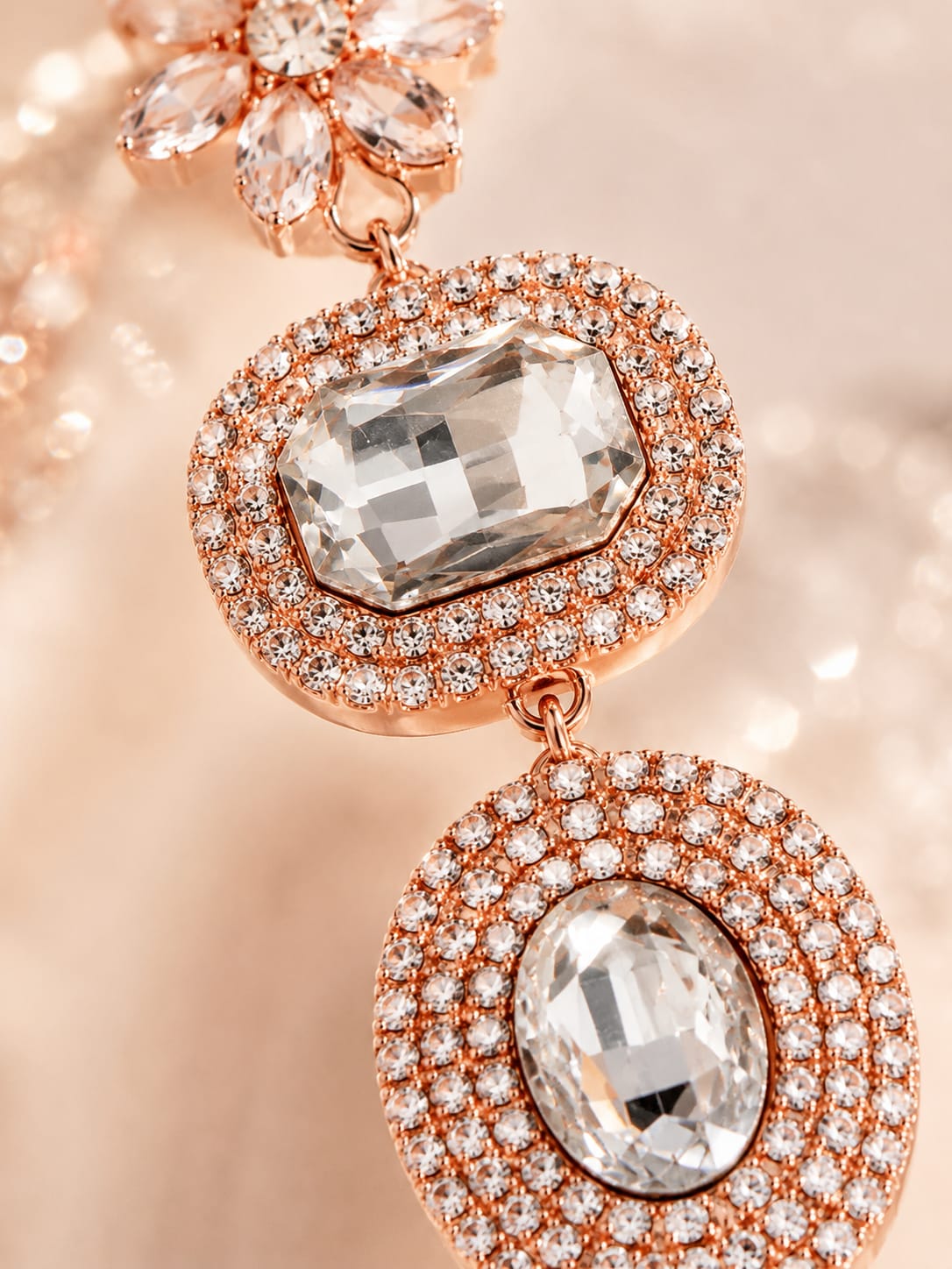 Diamond Look Floral Drop Earrings - Image 2