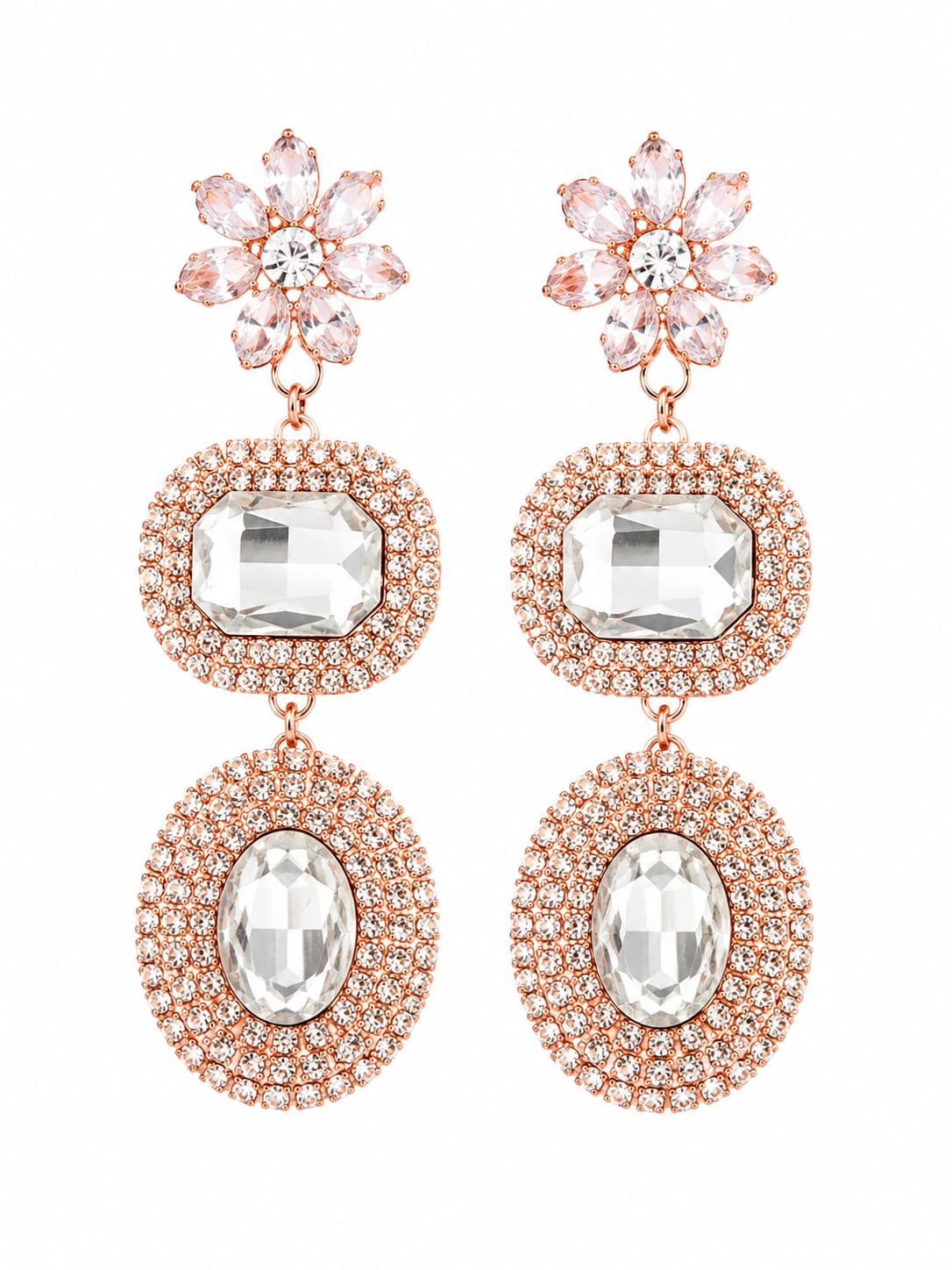 Diamond Look Floral Drop Earrings - Image 5