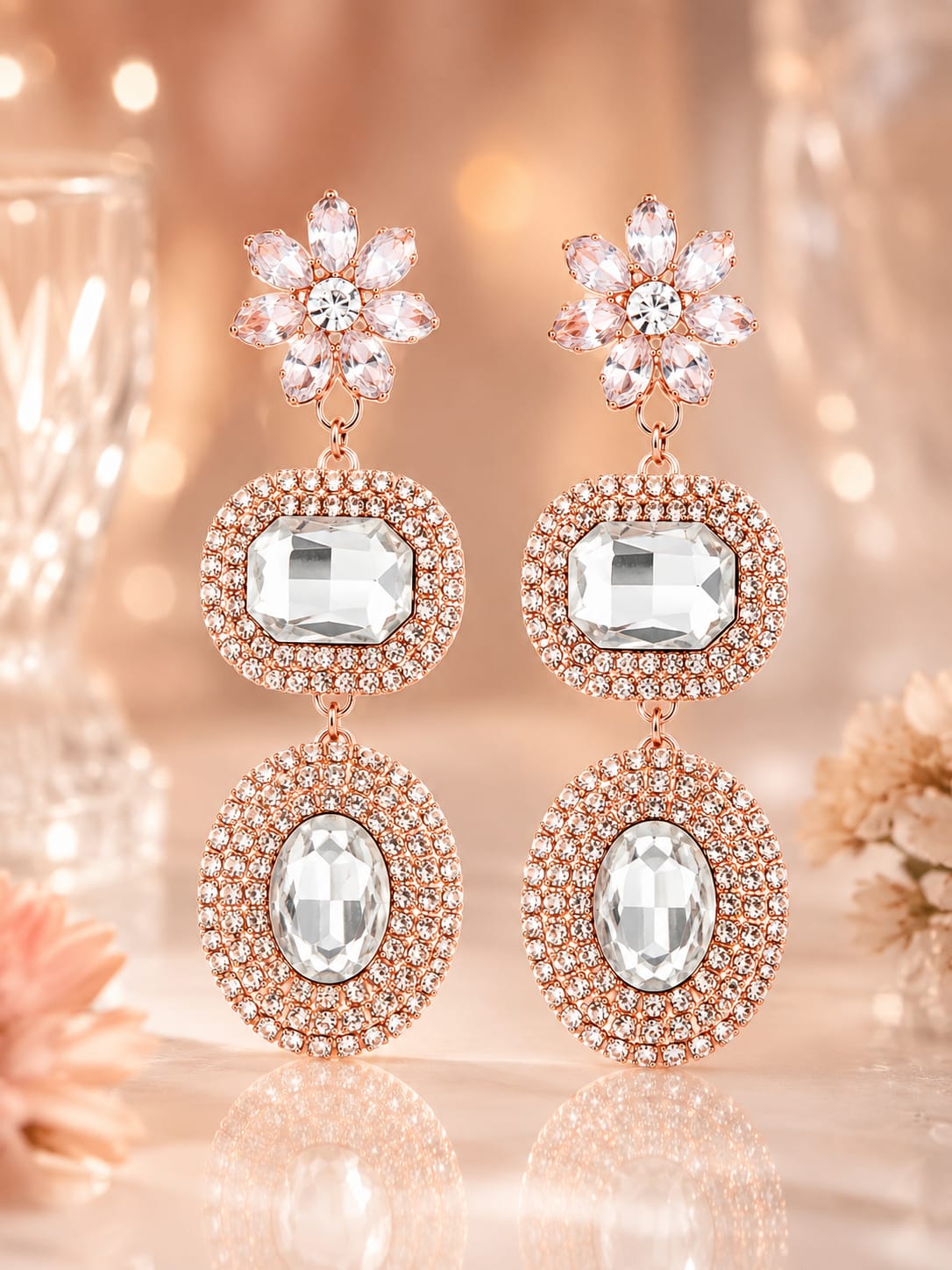 Diamond Look Floral Drop Earrings